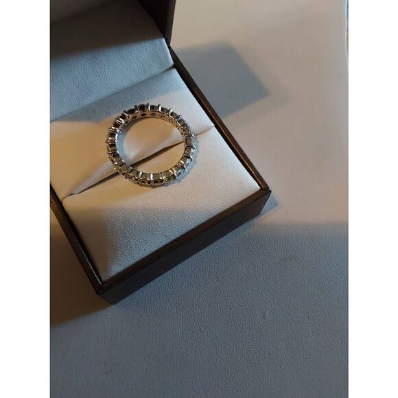 Sterling Silver/Platinum 3 Ct. Round Sim Diamond Eternity Band Ring Sz 8 - Picture 3 of 5